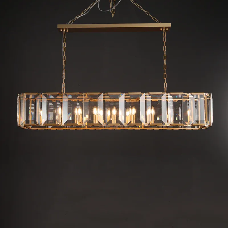 Halow Faceted Crystal Rectangular Chandelier 62"