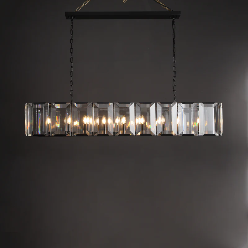 Halow Faceted Crystal Rectangular Chandelier 62"