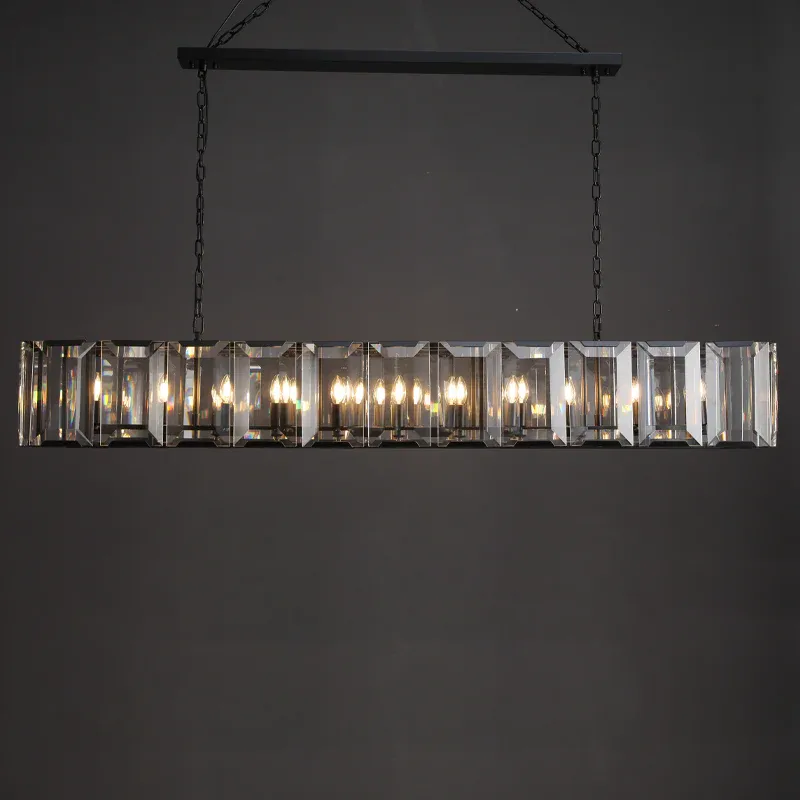 Halow Faceted Crystal Rectangular Chandelier 74"