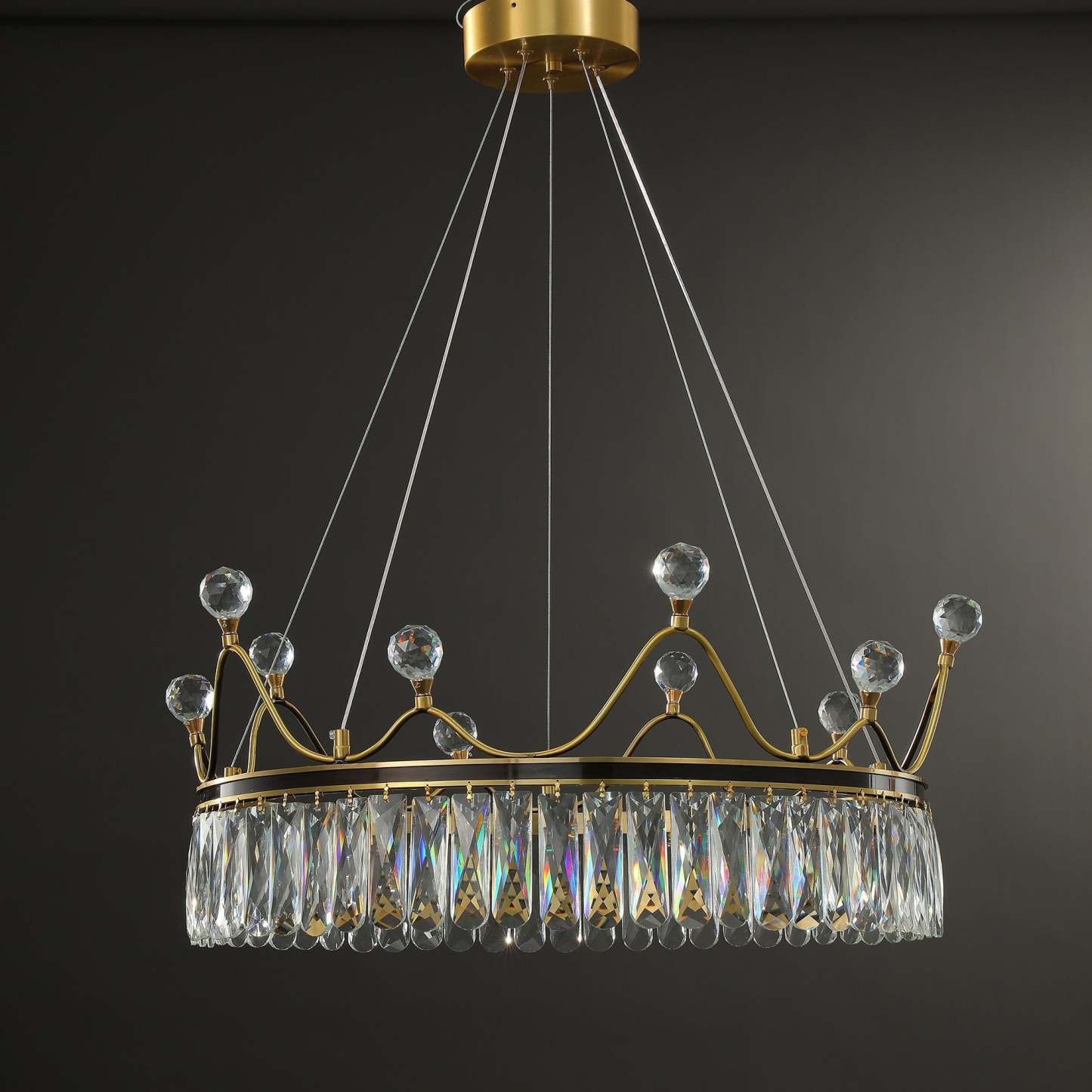 Modern Creative Crown Crystal Round Golden Lamp Body Modern Chandelier