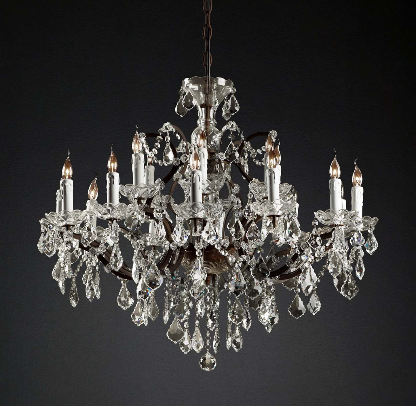 Roococo Iron & Crystal Round Chandelier 33''