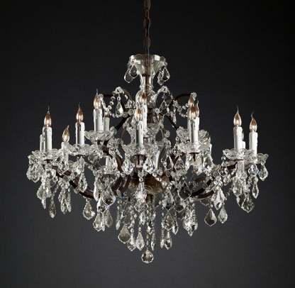 Roococo Iron & Crystal Round Chandelier 33''