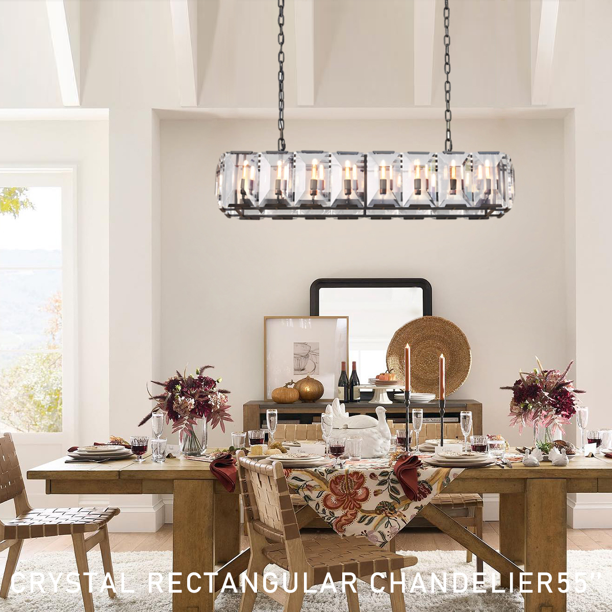 Halow Faceted Crystal Rectangular Chandelier 55"