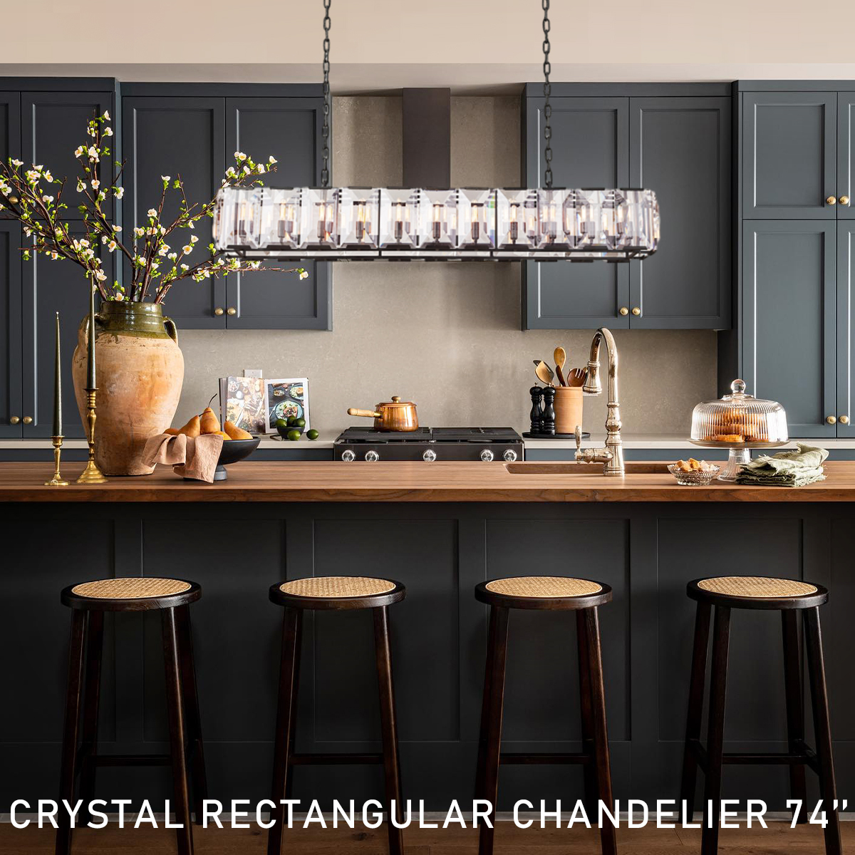 Halow Faceted Crystal Rectangular Chandelier 74"