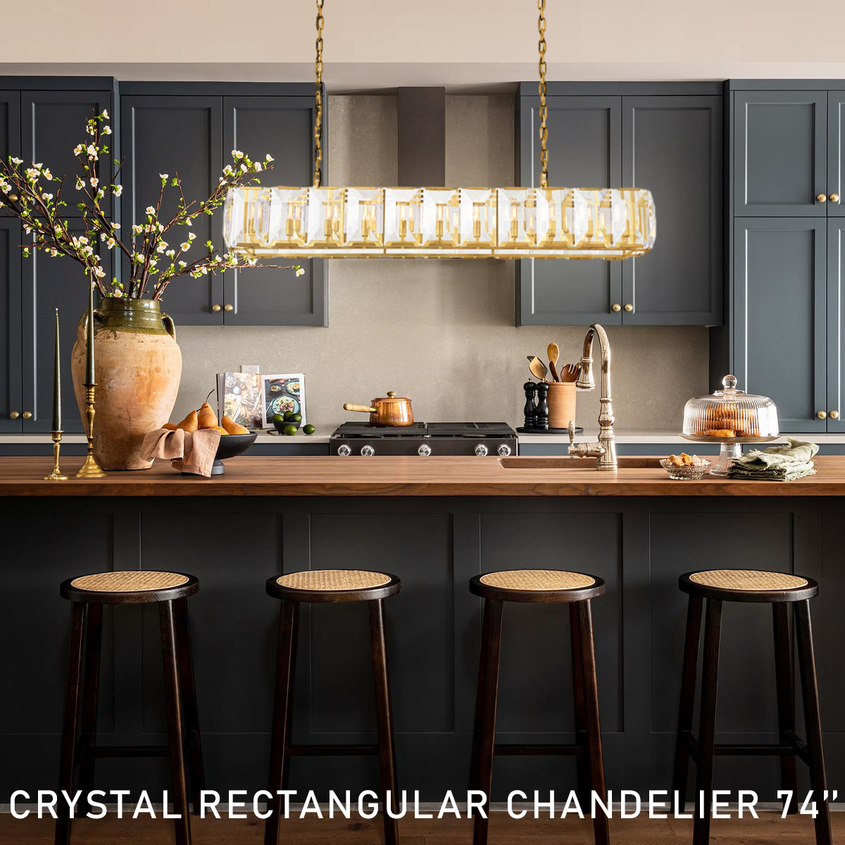 Halow Faceted Crystal Rectangular Chandelier 74"