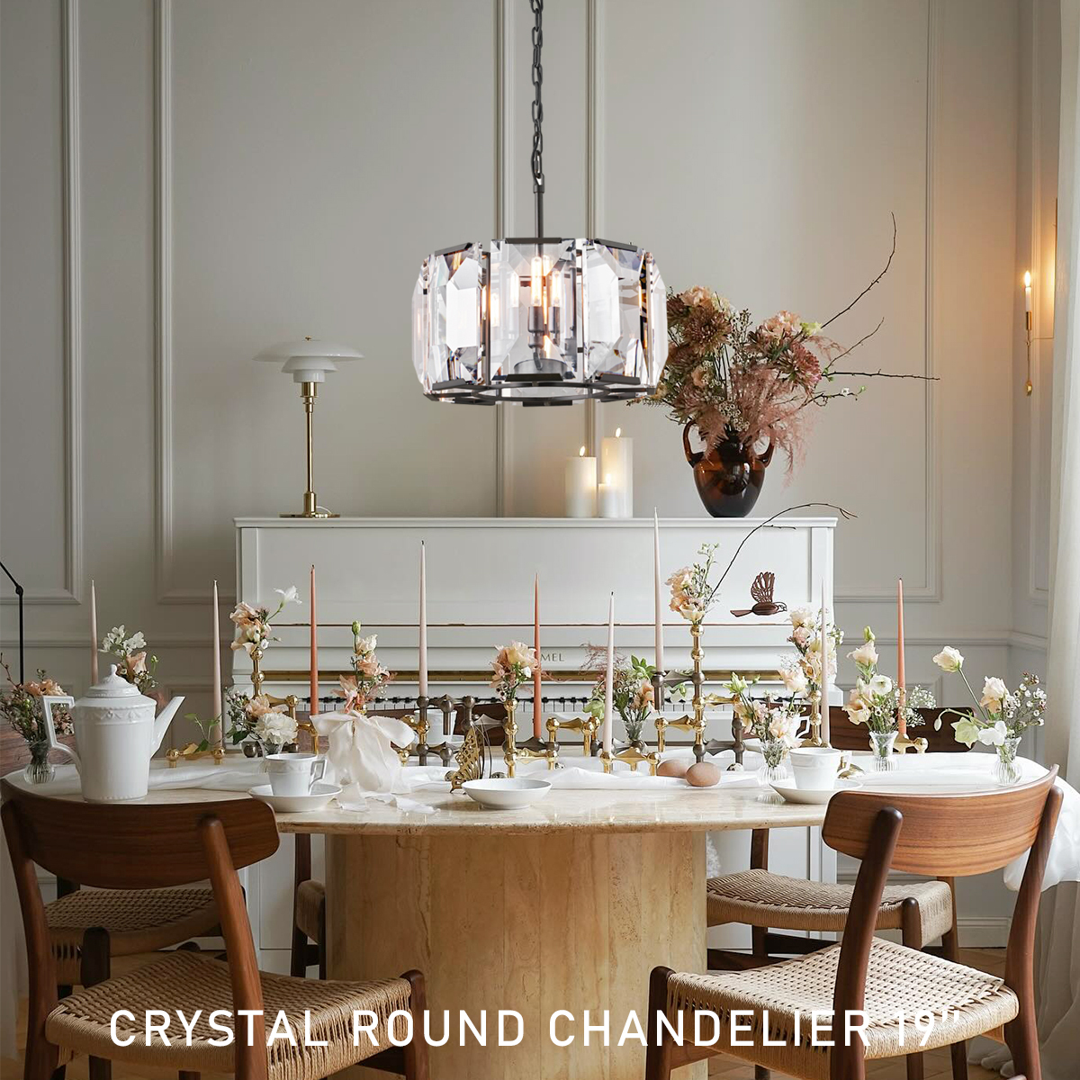 Halow Faceted Crystal Round Chandelier 19"