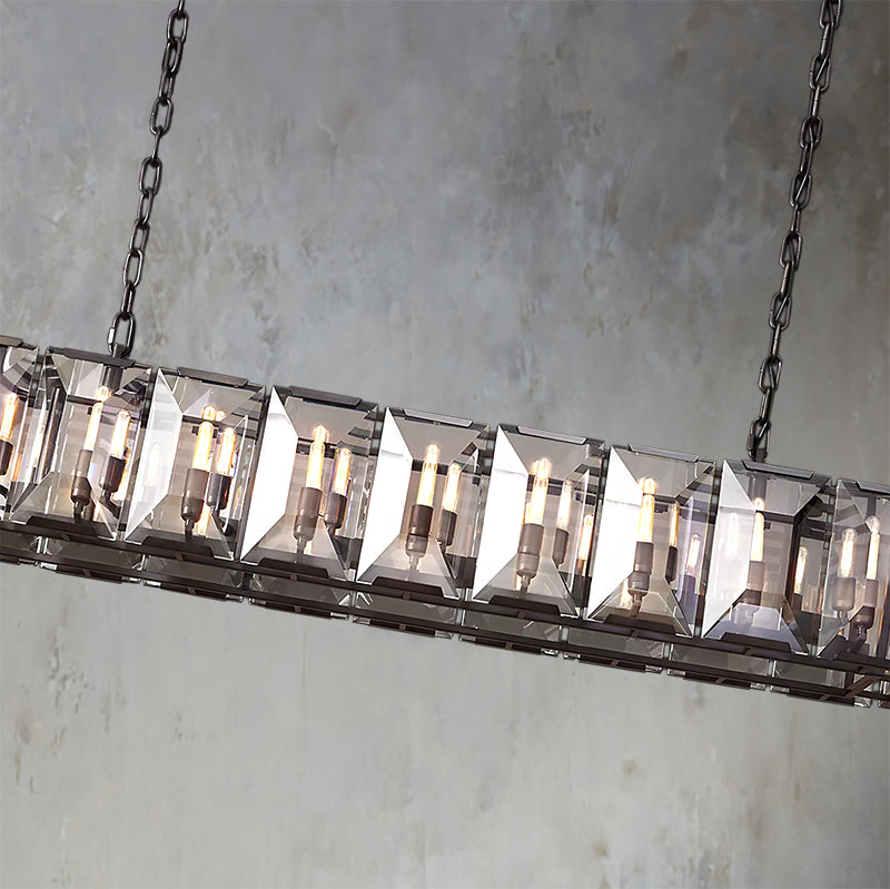 Halow Faceted Crystal Rectangular Chandelier 62"