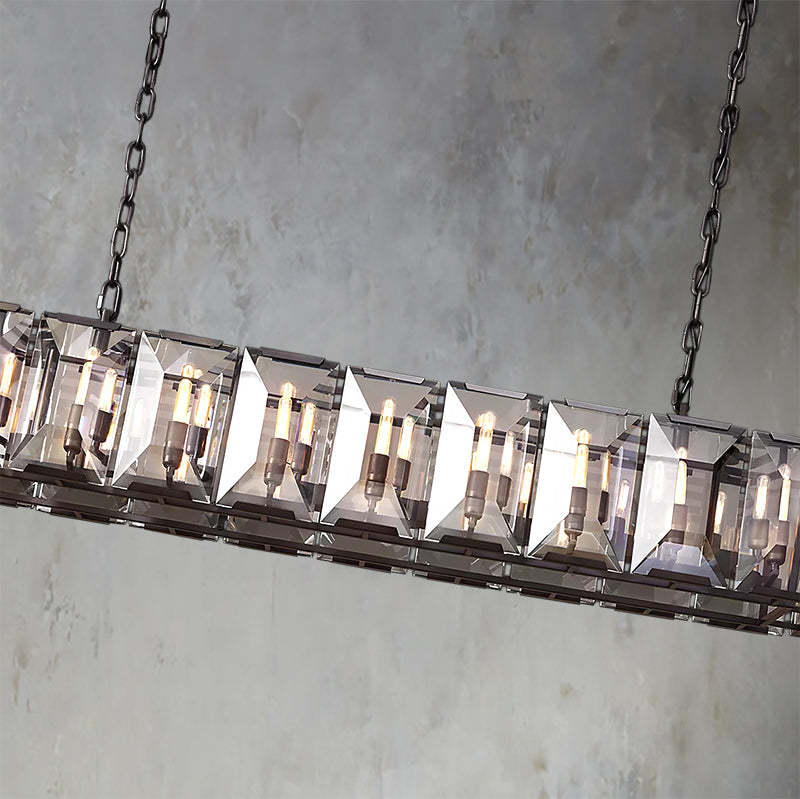 Halow Faceted Crystal Rectangular Chandelier 62"