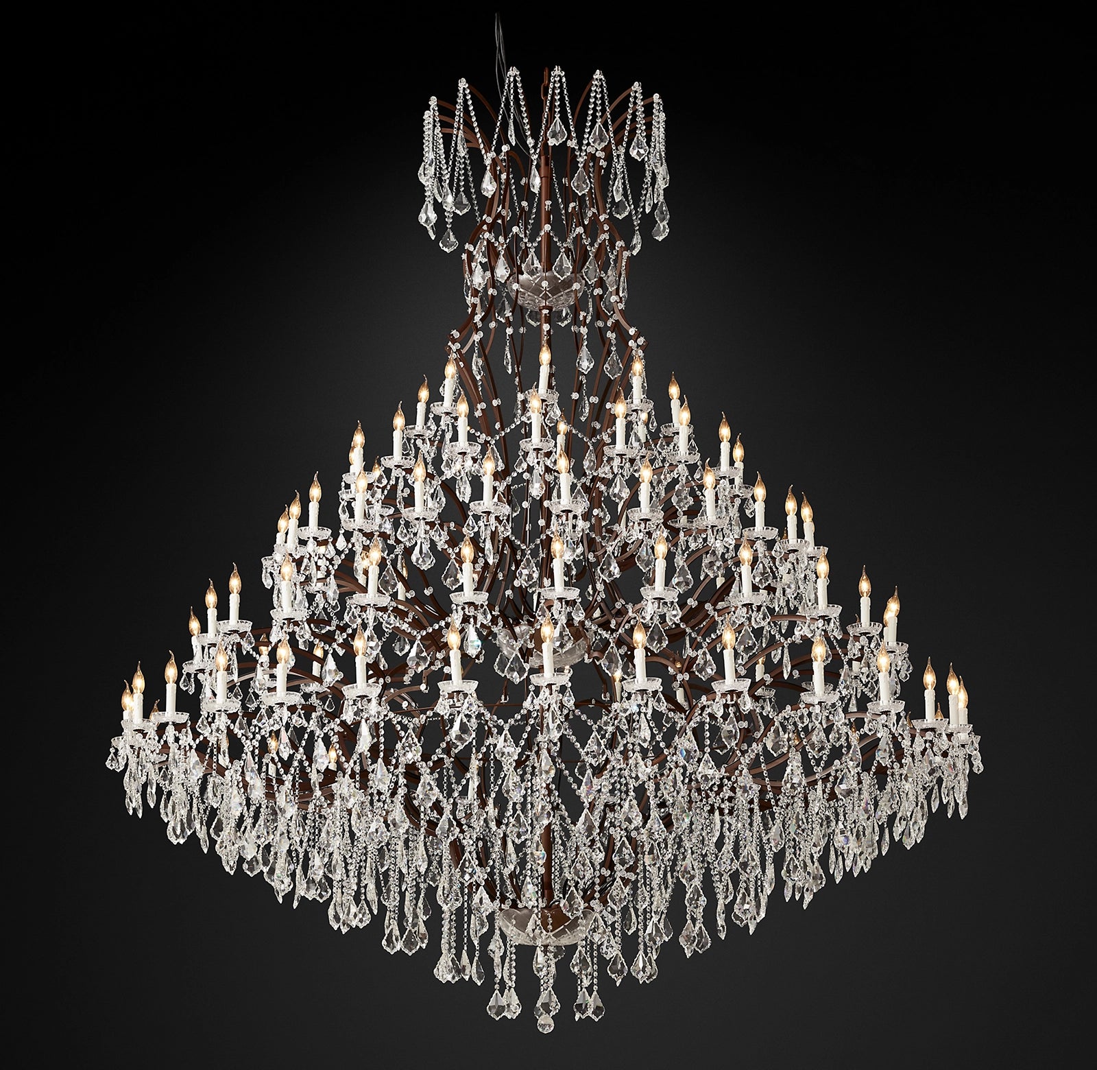 Roococo Iron & Crystal Round Chandelier 101"