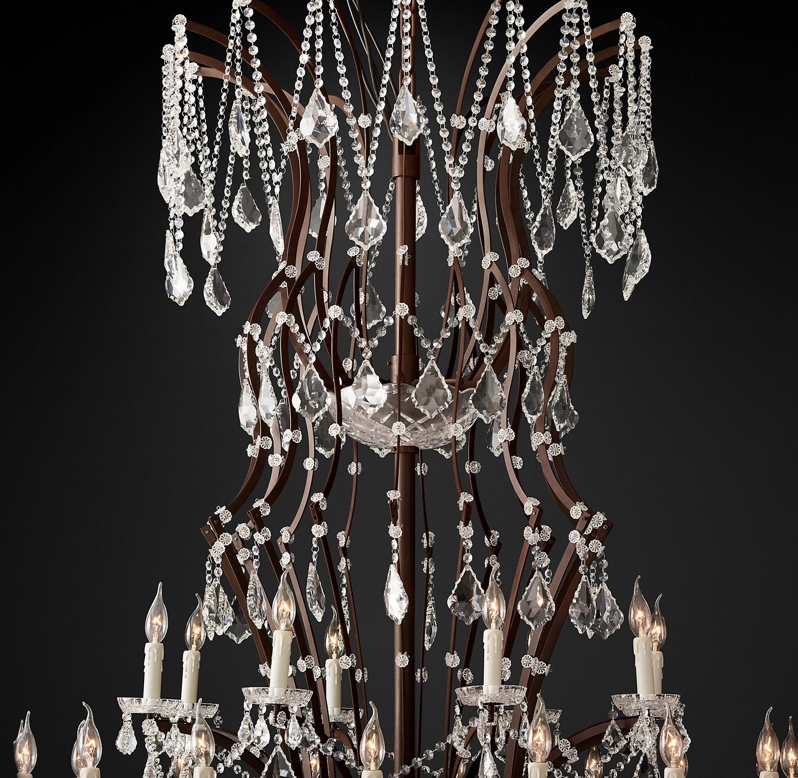 Roococo Iron & Crystal Round Chandelier 101"