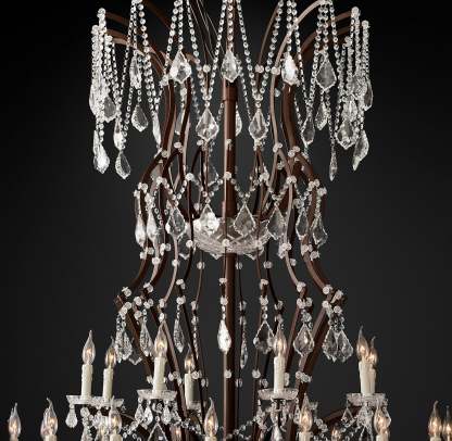 Roococo Iron & Crystal Round Chandelier 101"