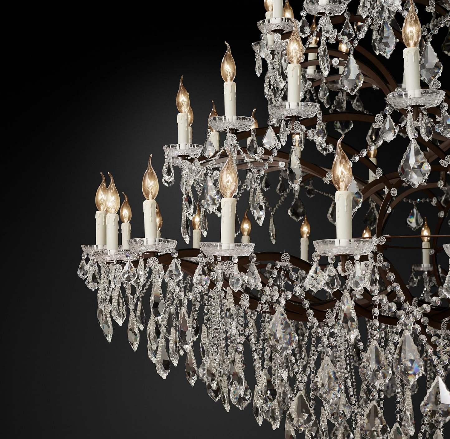 Roococo Iron & Crystal Round Chandelier 101"