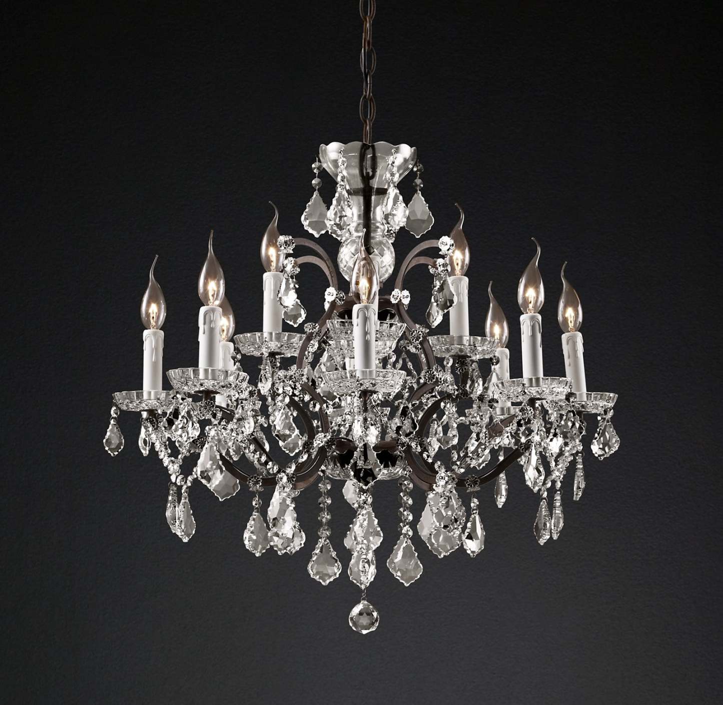 Roococo Iron & Crystal Round Chandelier 28''