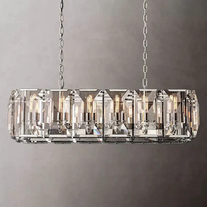 Halow Faceted Crystal Rectangular Chandelier 42"