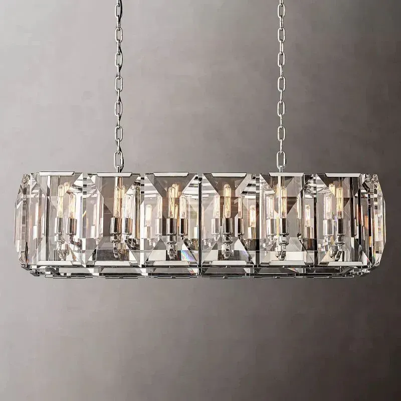 Halow Faceted Crystal Rectangular Chandelier 42"