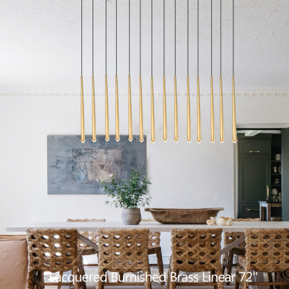 Aquinas Tapered Tubular Linear Chandelier 48" 60" 72", Lacquered Burnished Brass / Bronze