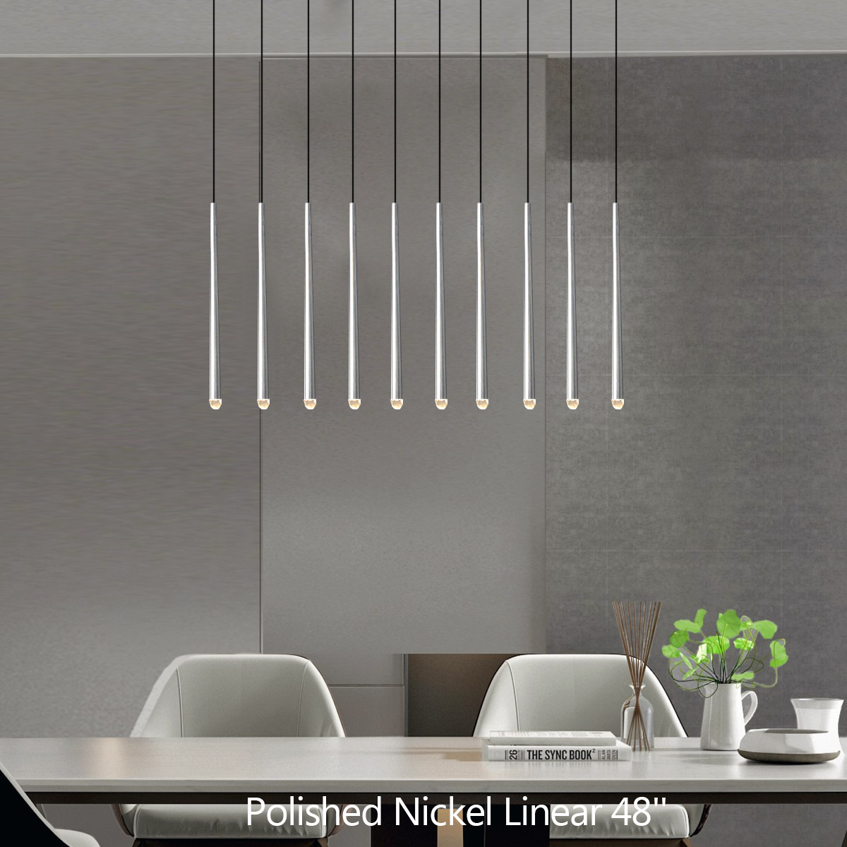 Aquinas Tapered Tubular Linear Chandelier 48" 60" 72", Lacquered Burnished Brass / Bronze