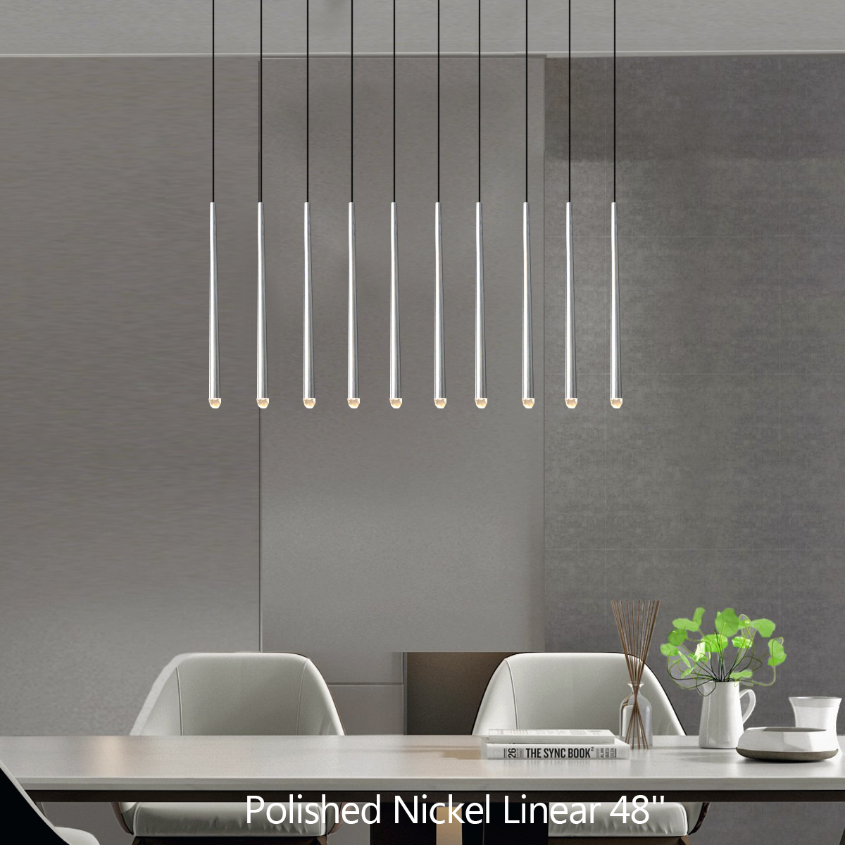 Aquinas Tapered Tubular Linear Chandelier 48" 60" 72", Lacquered Burnished Brass / Bronze