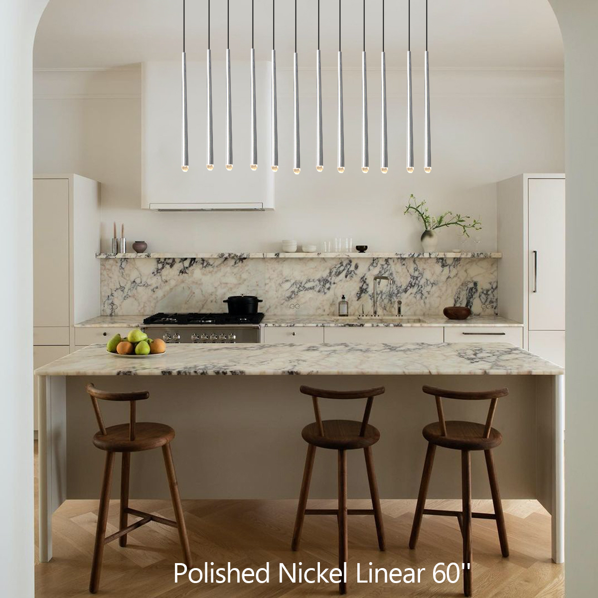 Aquinas Tapered Tubular Linear Chandelier 48" 60" 72", Lacquered Burnished Brass / Bronze