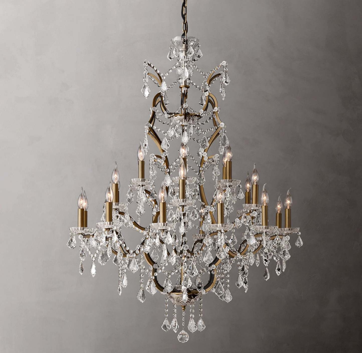 Rococo Iron & Crystal Round Chandelier 40"