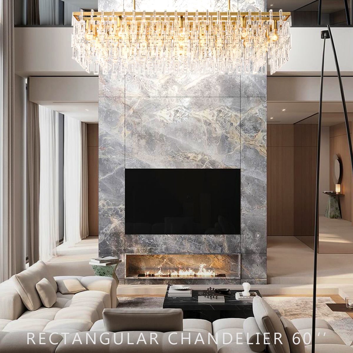 Marigold Multi-Tier Crystal Chain Rectangular Chandelier 60"