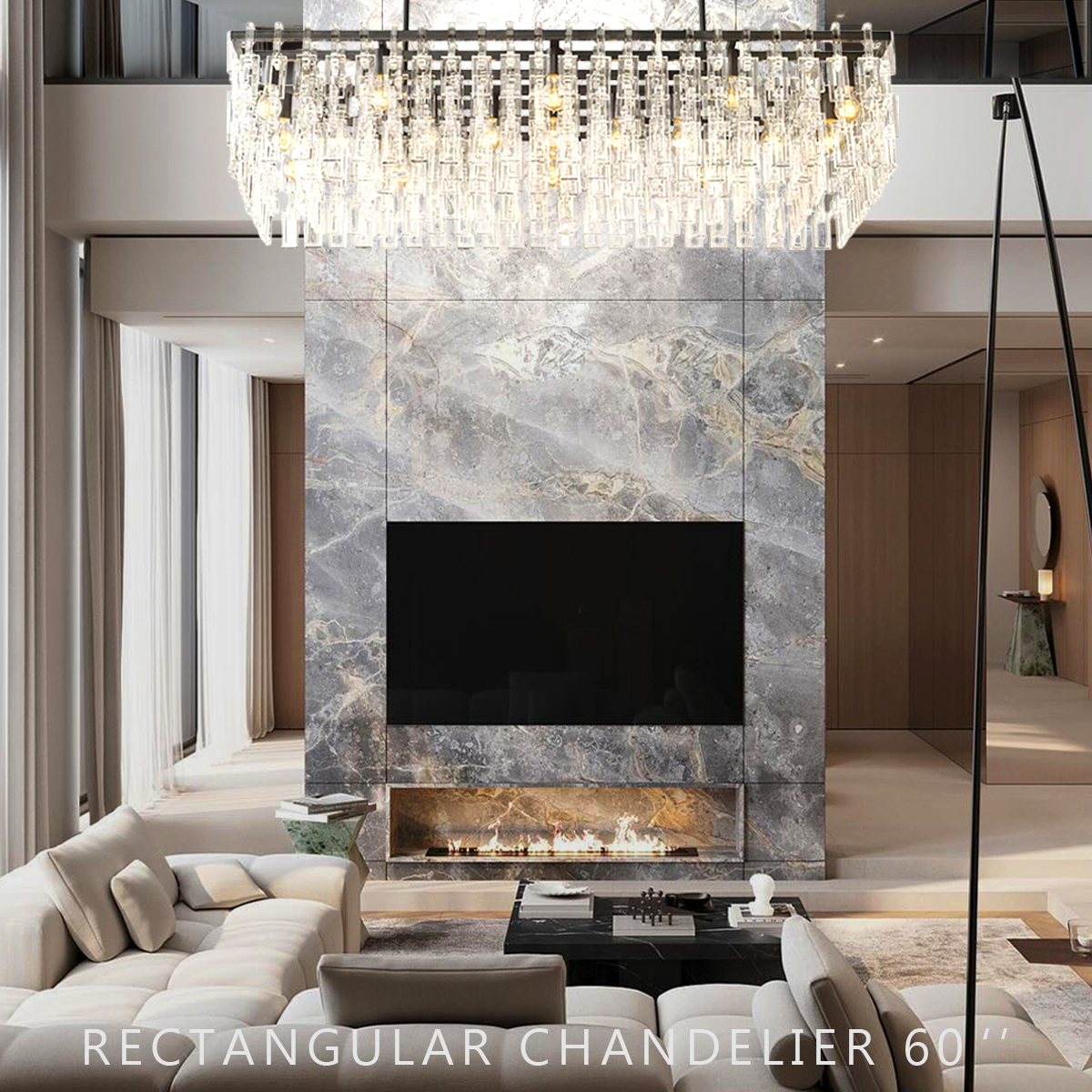 Marigold Multi-Tier Crystal Chain Rectangular Chandelier 60"