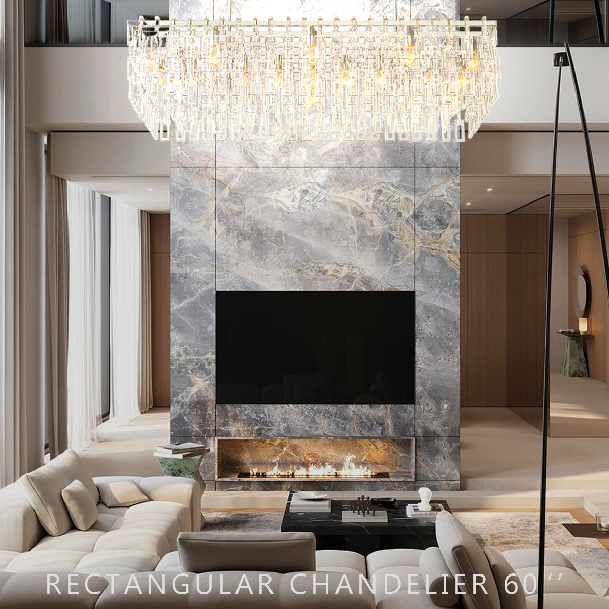 Marigold Multi-Tier Crystal Chain Rectangular Chandelier 60"