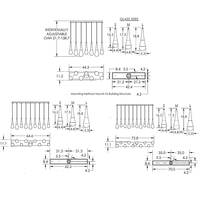 Raindrop Linear chandelier 7 lights / 9 lights