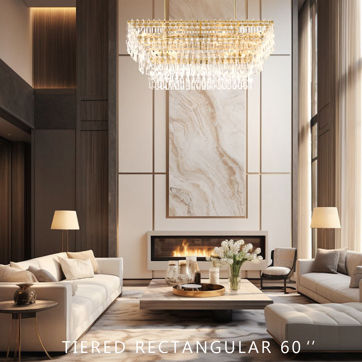 Marigold Multi-Tier Crystal Chain Rectangle Chandelier 60" 72"