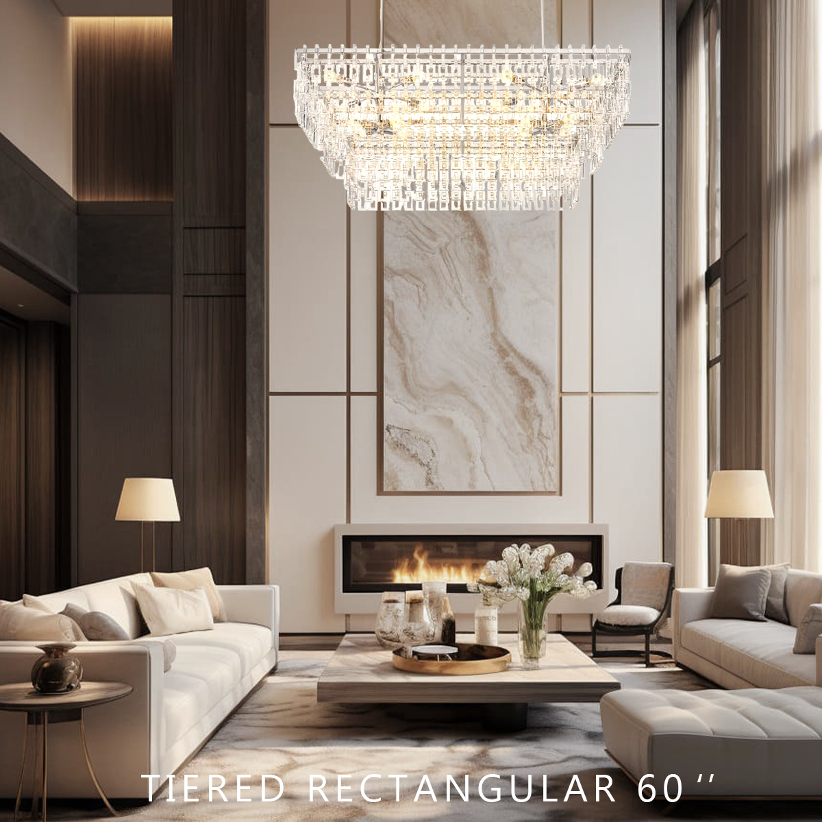 Marigold Multi-Tier Crystal Chain Rectangle Chandelier 60" 72"