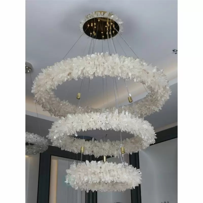 Rock Crystal (24+36+48) Inch 3 Tiers Modern Geode Quartz Crystal LED Ring Chandelier