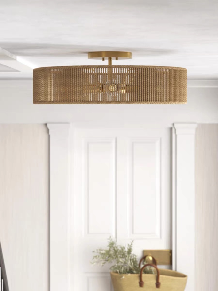Savoy House Ashe Five Light Semi Flush Mount In Warm Brass and Rope