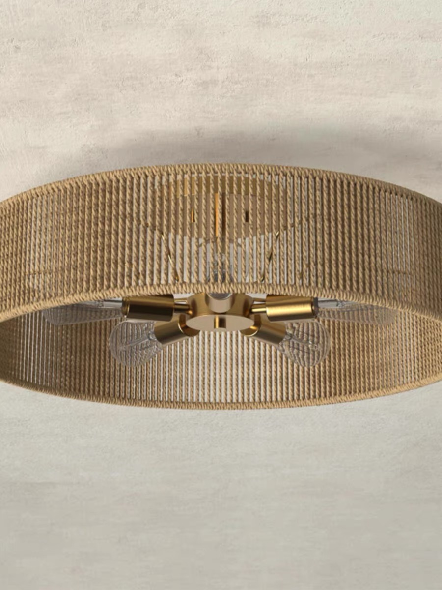 Savoy House Ashe Five Light Semi Flush Mount In Warm Brass and Rope