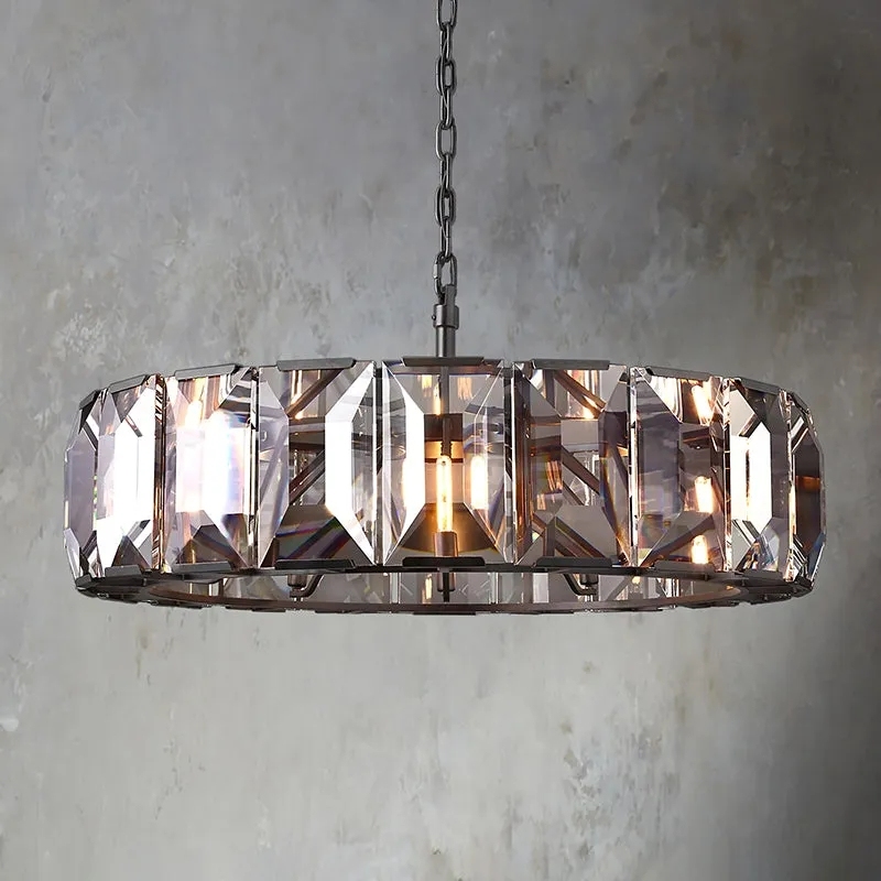 Halow Faceted Crystal Round Chandelier 43" - crystal prism glass pieces