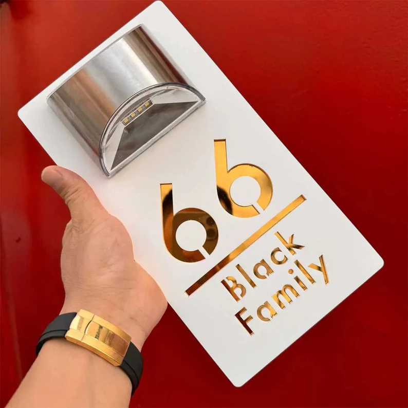 White Custom Solar Laser Cut House Sign | Rectangle