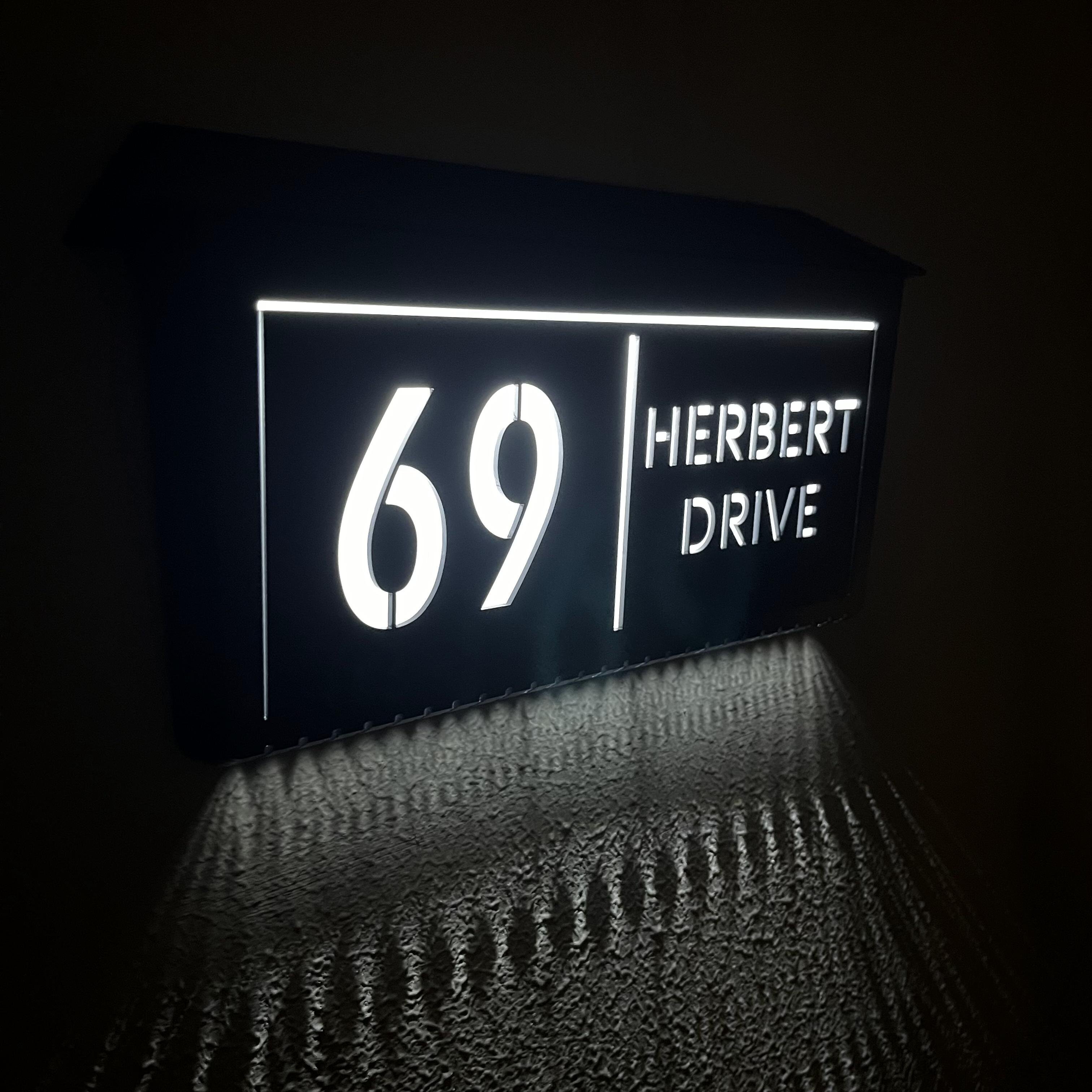 Custom Solar LED Backlit House Number Sign | Rectangle