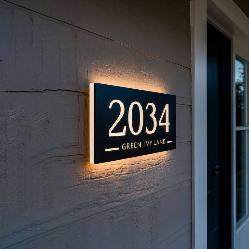Personalized LED backlit address metal house number