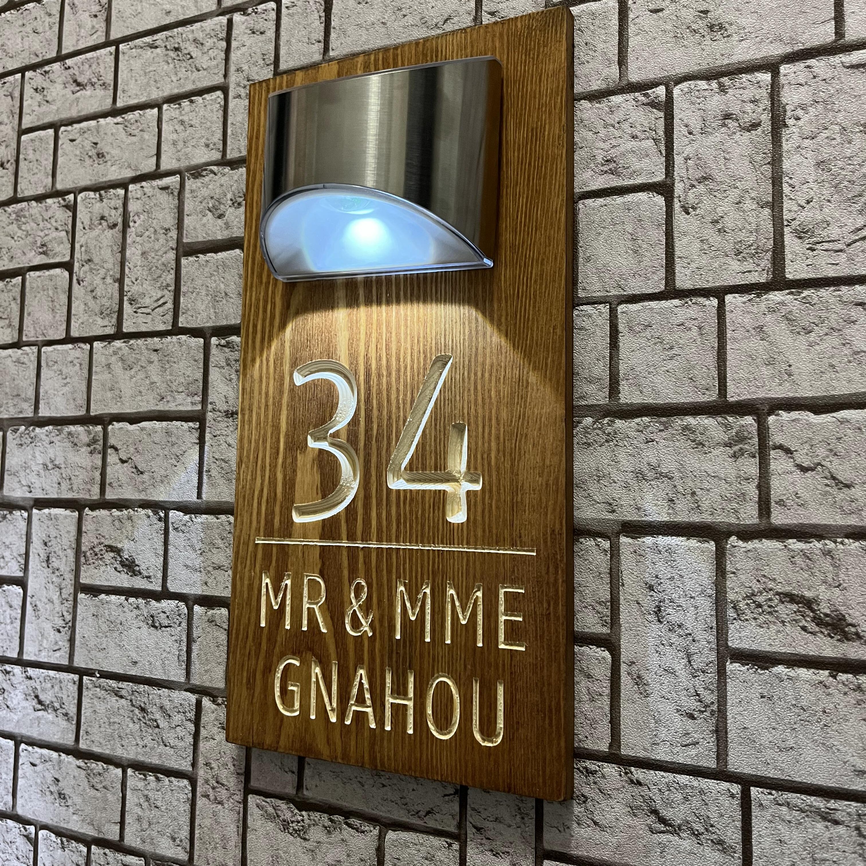 Custom Solar Solid Wood Engraved House Sign