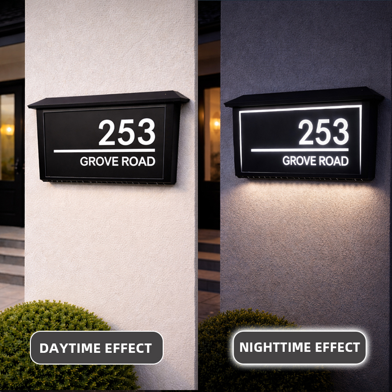 Custom Solar LED Backlit House Number Sign