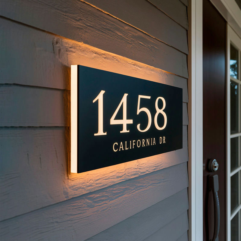 Personalized LED backlit address metal house number