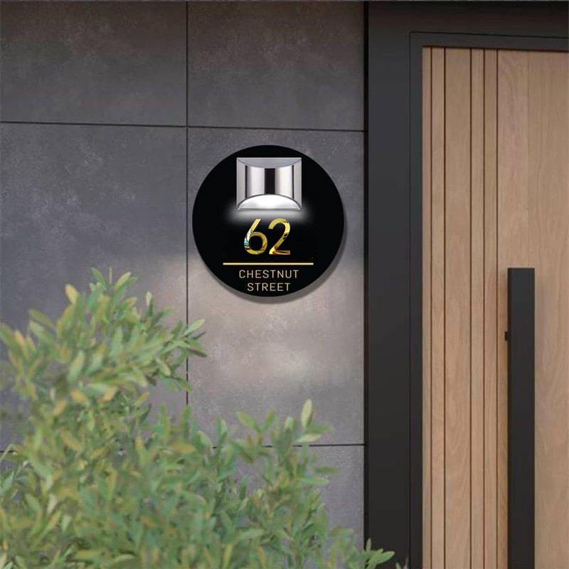 Personalized Round Solar 3D House Sign