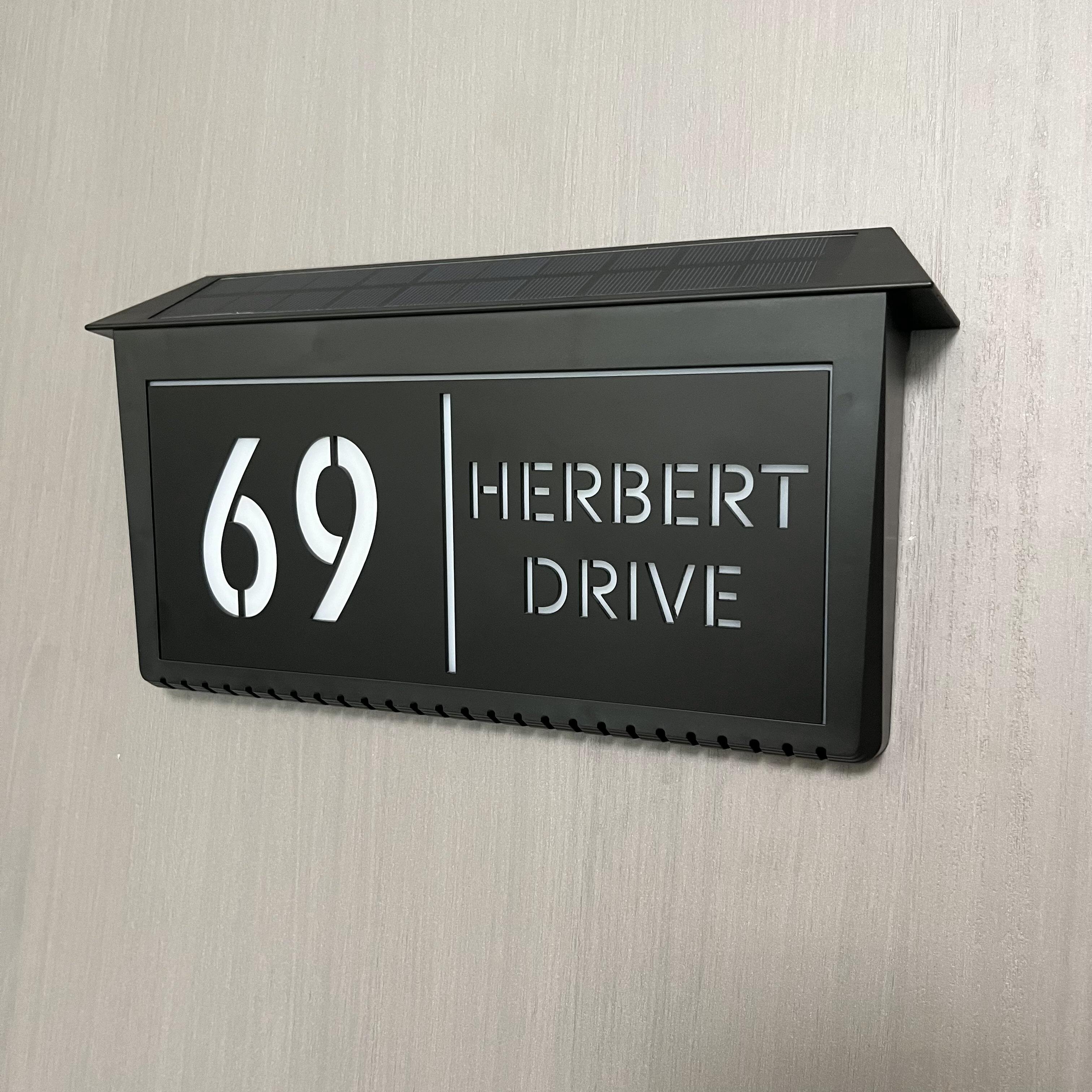 Custom Solar LED Backlit House Number Sign | Rectangle