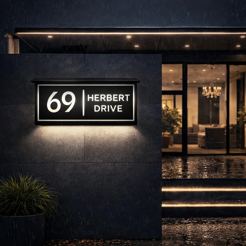 Custom Solar LED Backlit House Number Sign