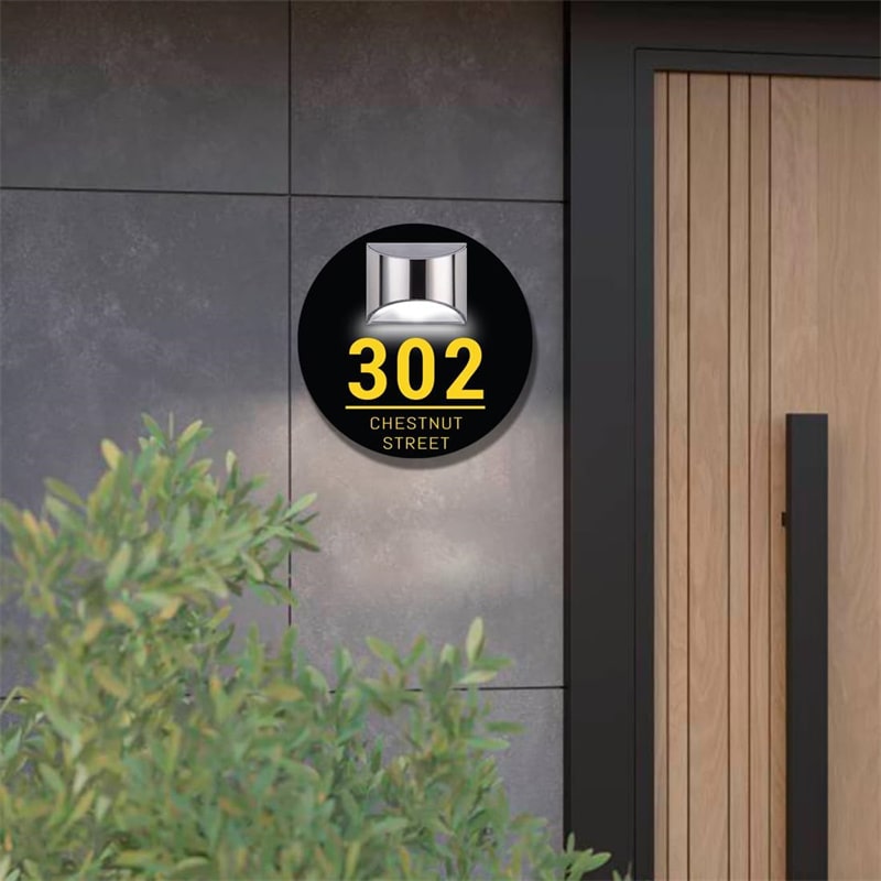 Custom Round illuminated solar door plaque