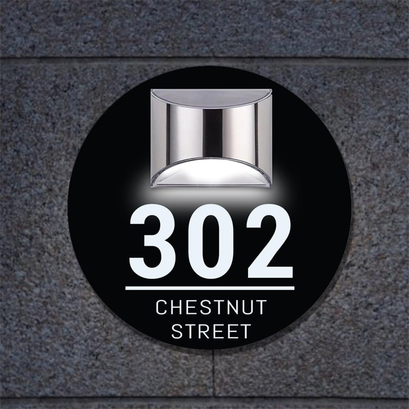 Custom Round illuminated solar door plaque