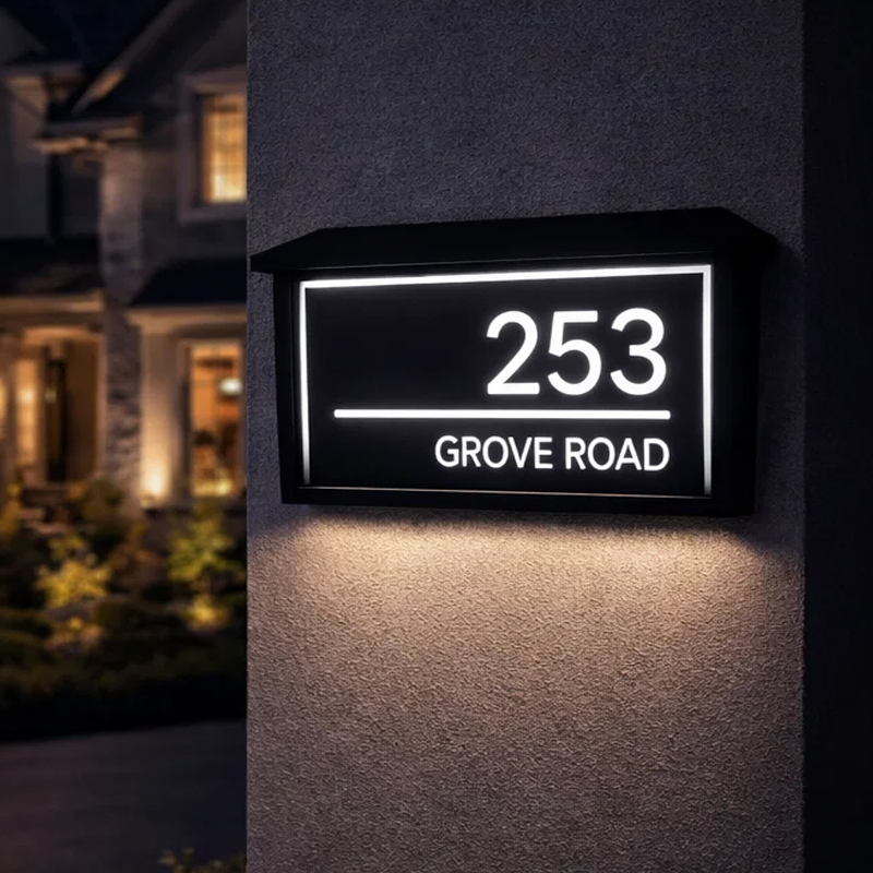 Custom Solar LED Backlit House Number Sign
