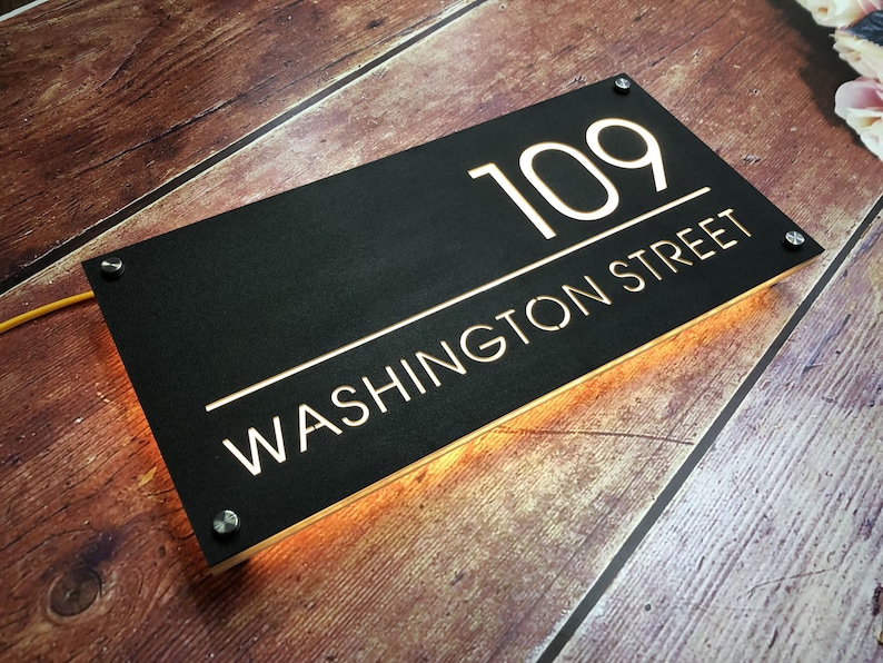 House numbers modern horizontal light, Illuminated House Sign Modern, house numbers lighted for front yard, house numbers lighted image 1