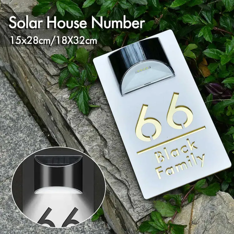 White Custom Solar Laser Cut House Sign | Rectangle