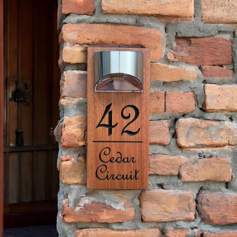 Custom Solar Powered Wooden Doorplates