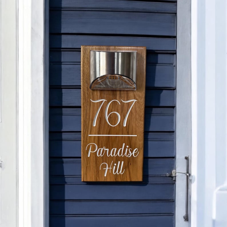 Custom Solar Powered Wooden Doorplates